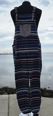 KAVU Pocatello Fleece Bibs Overalls Romper Pants Blanket Stripe Womens Size XL